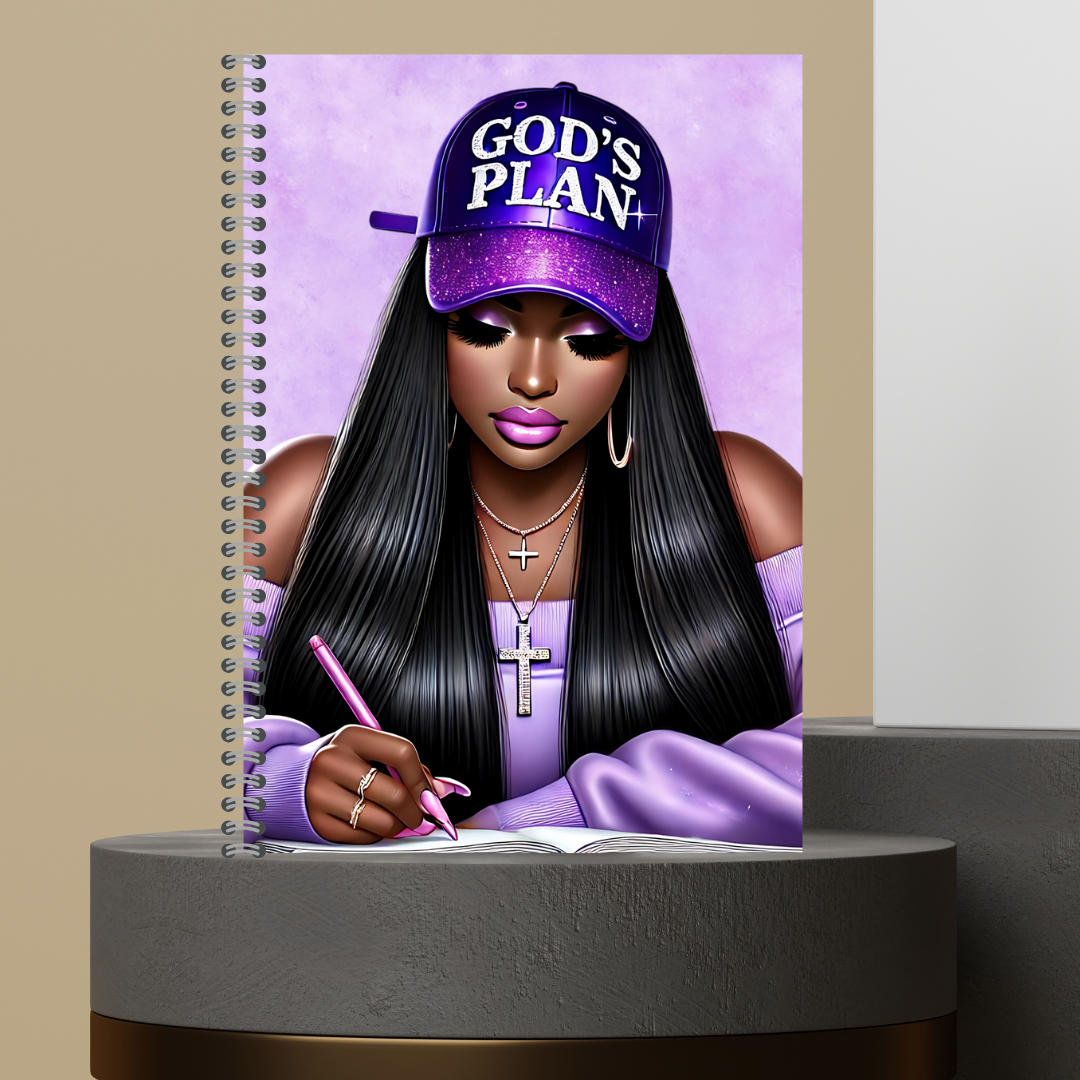 Women Character with Scripture Lined Paper Hard Cover Matte Journal Spiral Notebook for Devotional Prayer Bible Study & Sermon Notes