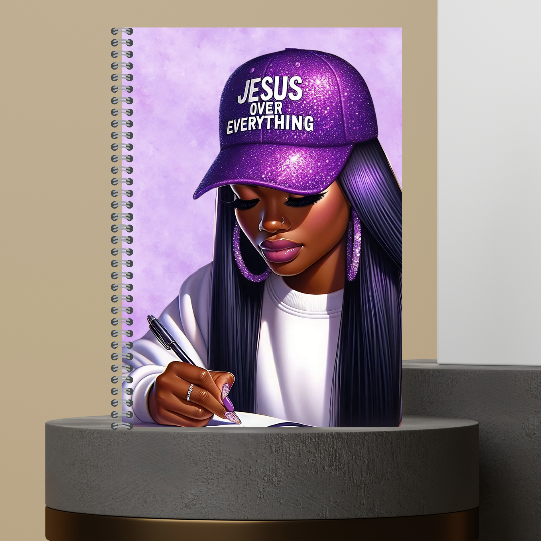 Women Character with Scripture Lined Paper Hard Cover Matte Journal Spiral Notebook for Devotional Prayer Bible Study & Sermon Notes