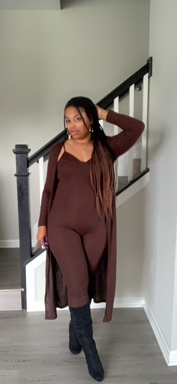 The Slim Fit Jumpsuit Set (Chocolate)
