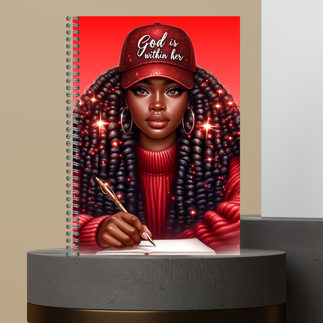 Women Character with Scripture Lined Paper Hard Cover Matte Journal Spiral Notebook for Devotional Prayer Bible Study & Sermon Notes
