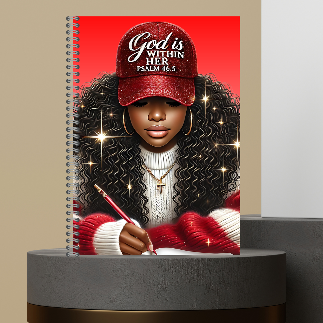 Women Character with Scripture Lined Paper Hard Cover Matte Journal Spiral Notebook for Devotional Prayer Bible Study & Sermon Notes