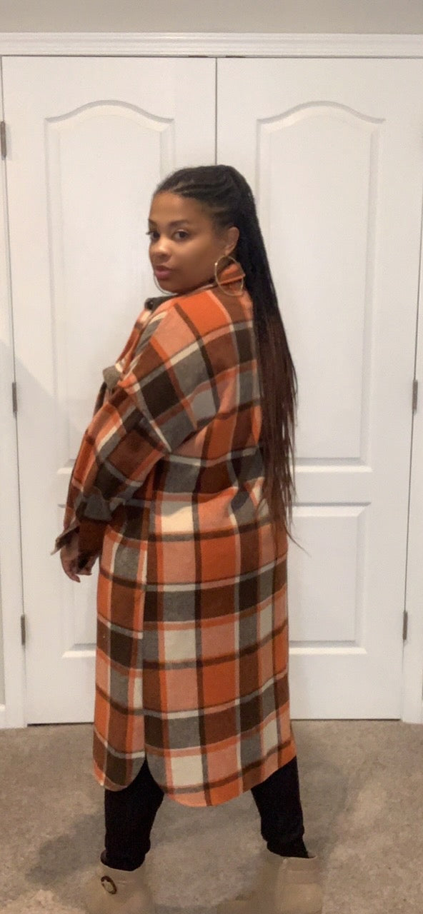 The Plaid Me Down Coat - Orange