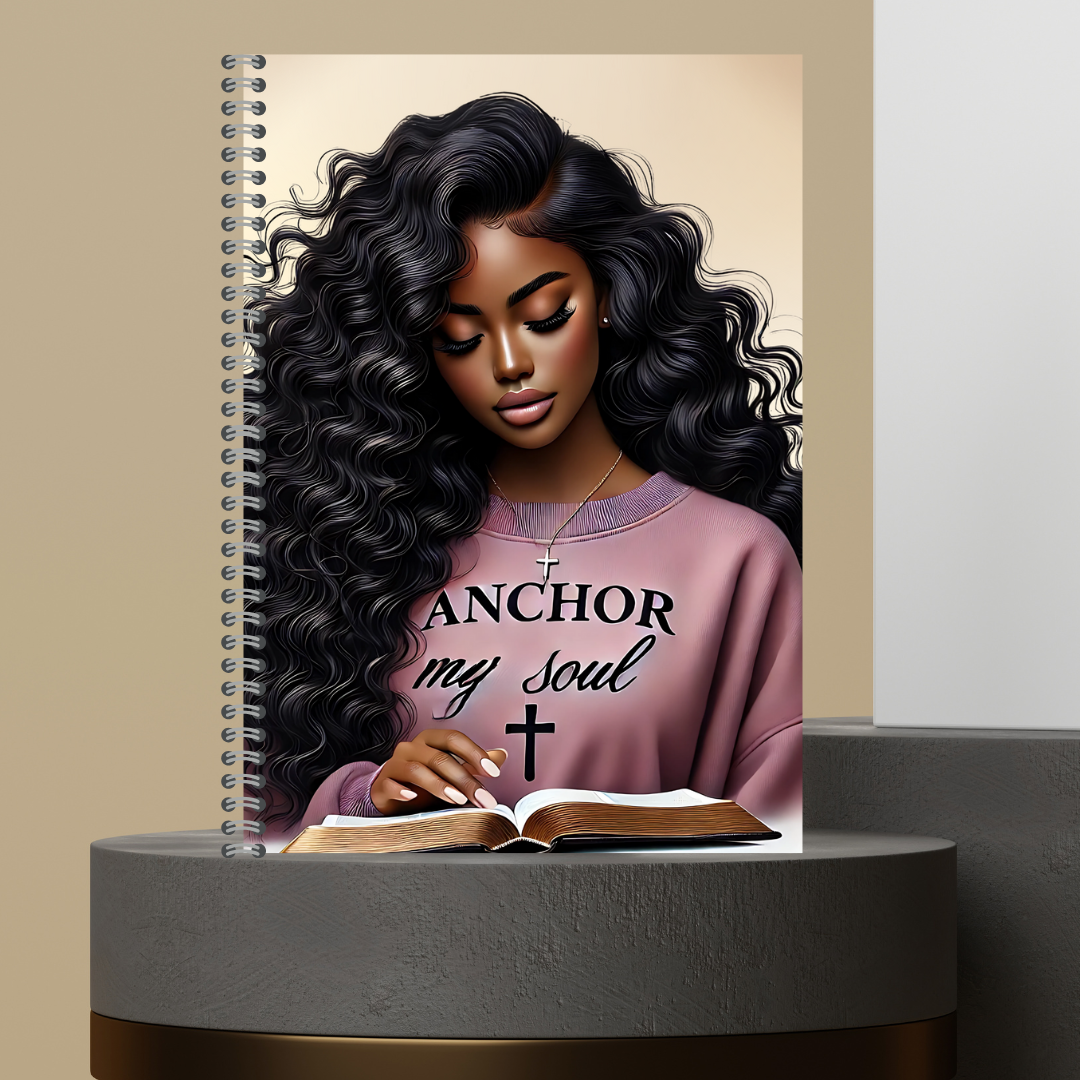 Women Character with Scripture Lined Paper Hard Cover Matte Journal Spiral Notebook for Devotional Prayer Bible Study & Sermon Notes