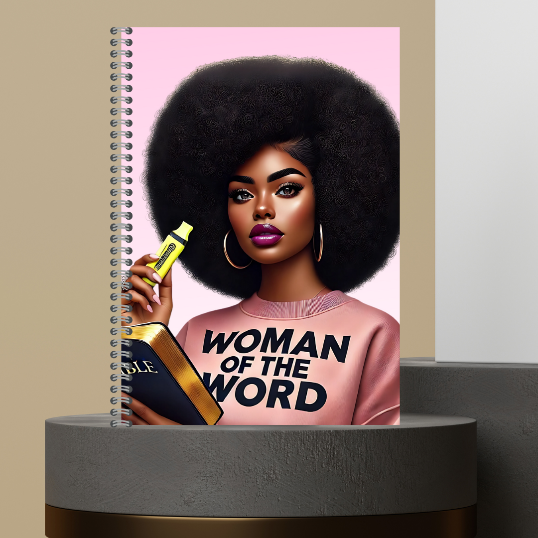 Women Character with Scripture Lined Paper Hard Cover Matte Journal Spiral Notebook for Devotional Prayer Bible Study & Sermon Notes