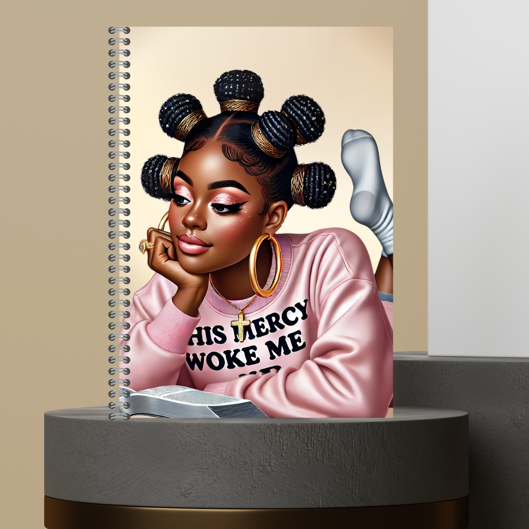 Women Character with Scripture Lined Paper Hard Cover Matte Journal Spiral Notebook for Devotional Prayer Bible Study & Sermon Notes
