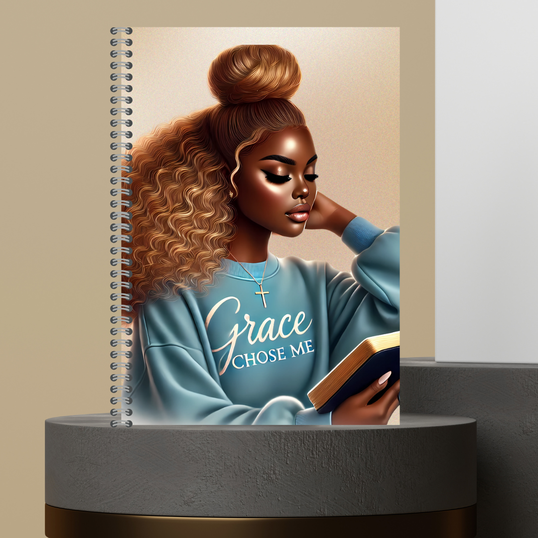 Women Character with Scripture Lined Paper Hard Cover Matte Journal Spiral Notebook for Devotional Prayer Bible Study & Sermon Notes