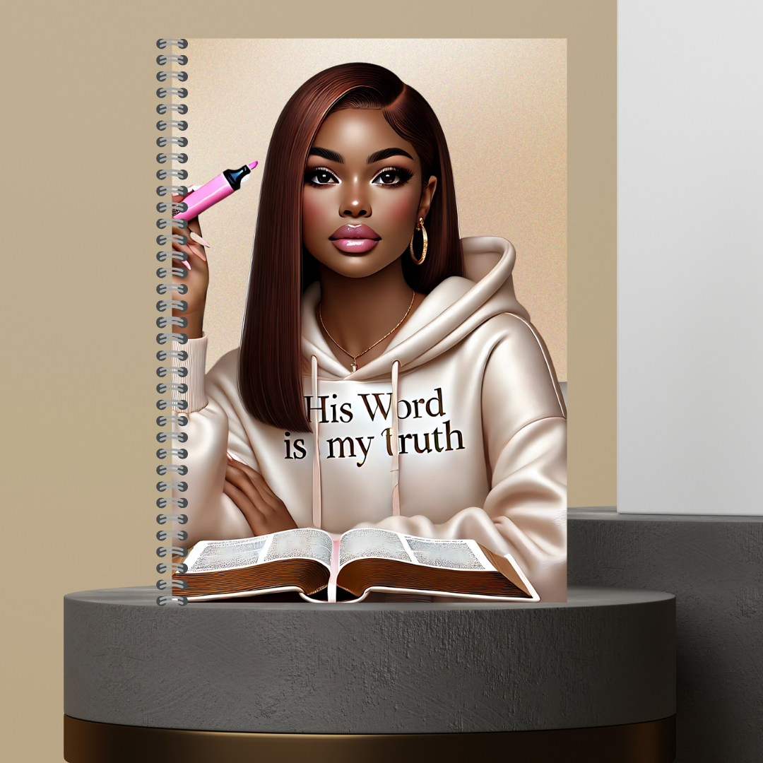 Women Character with Scripture Lined Paper Hard Cover Matte Journal Spiral Notebook for Devotional Prayer Bible Study & Sermon Notes