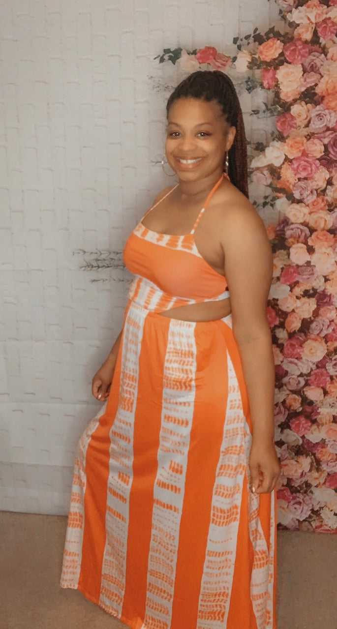 Orange Halter Backless Dress