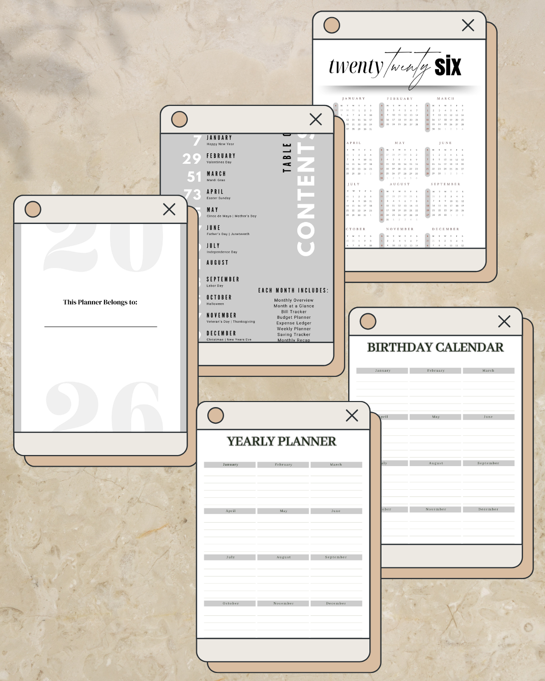 [Made to Order] 2026 Yearly Planner [Men Collection] with Monthly Overview + Weekly Planner +Bill Tracker + Budget Planner and Notes Matte Finish Hard Cover (Copy)