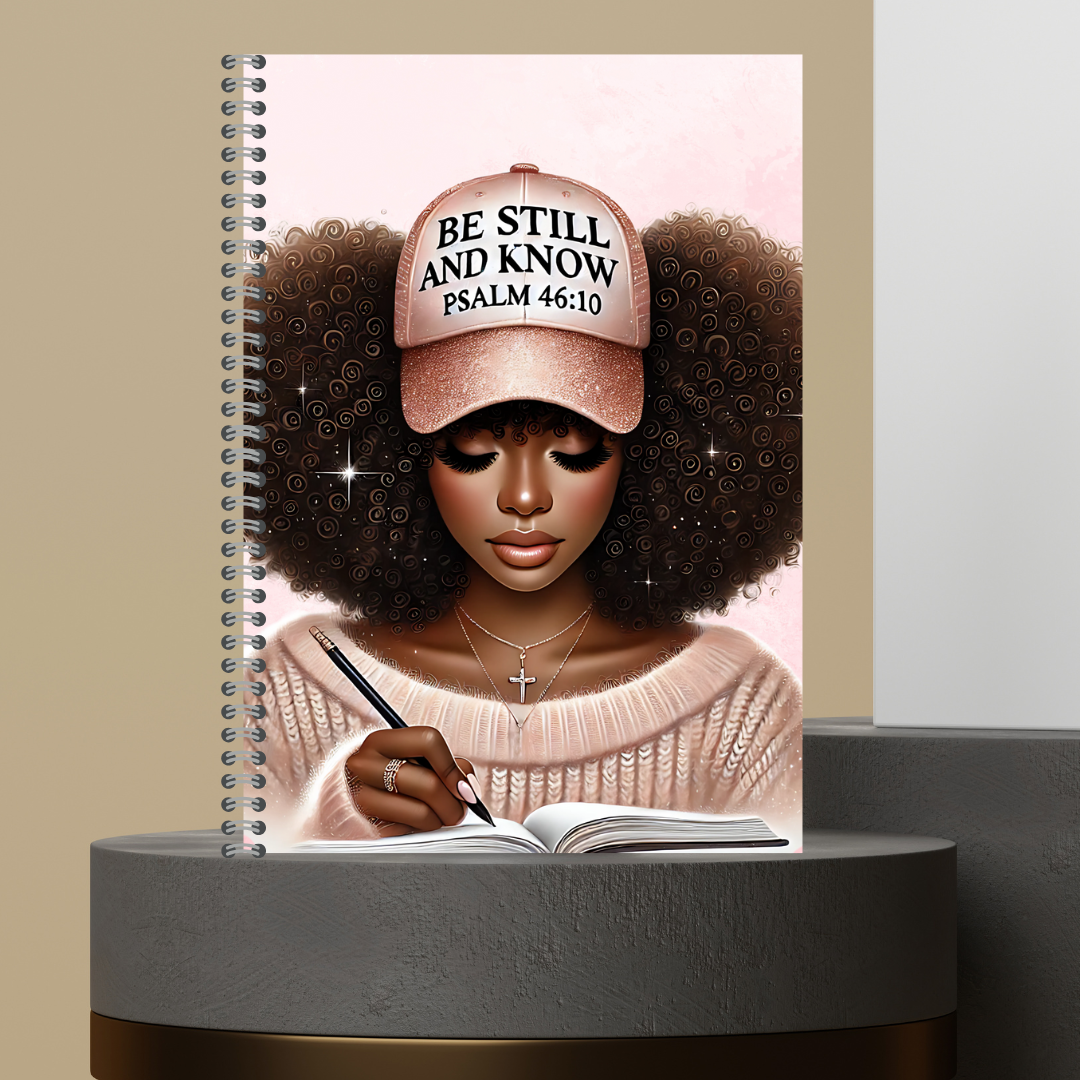 Women Character with Scripture Lined Paper Hard Cover Matte Journal Spiral Notebook for Devotional Prayer Bible Study & Sermon Notes