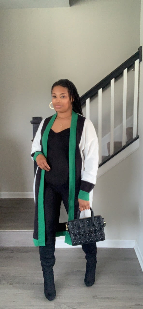 The Color Stripe Cardigan (Black/Green)