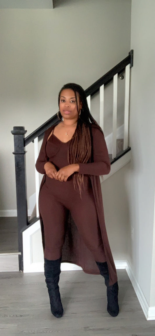 The Slim Fit Jumpsuit Set (Chocolate)