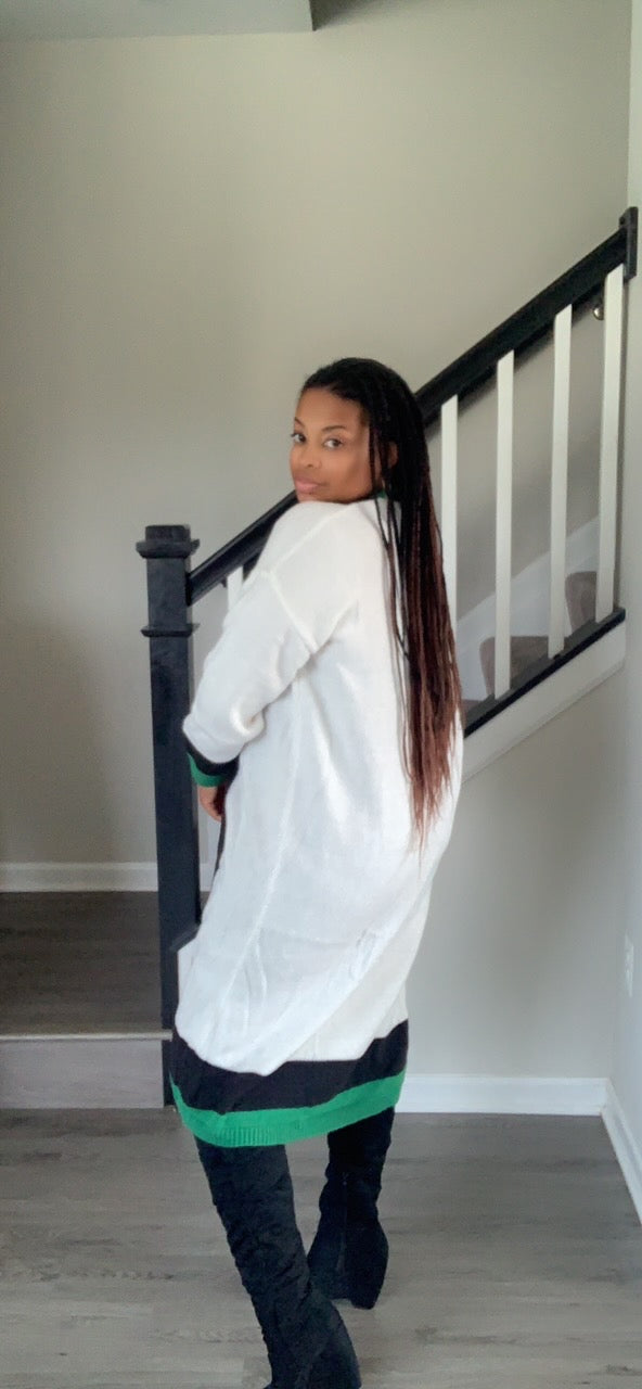 The Color Stripe Cardigan (Black/Green)