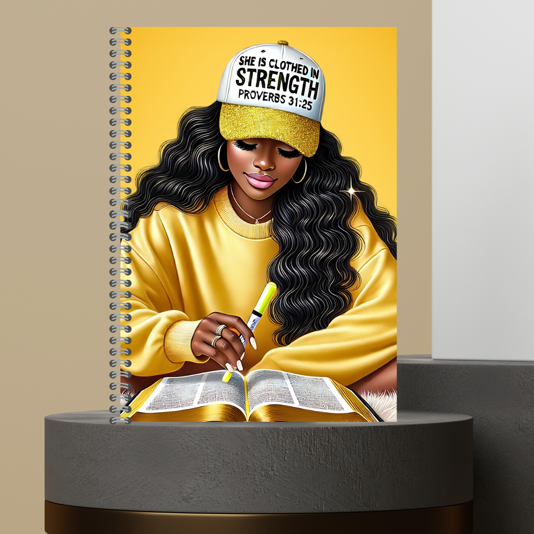 Women Character with Scripture Lined Paper Hard Cover Matte Journal Spiral Notebook for Devotional Prayer Bible Study & Sermon Notes