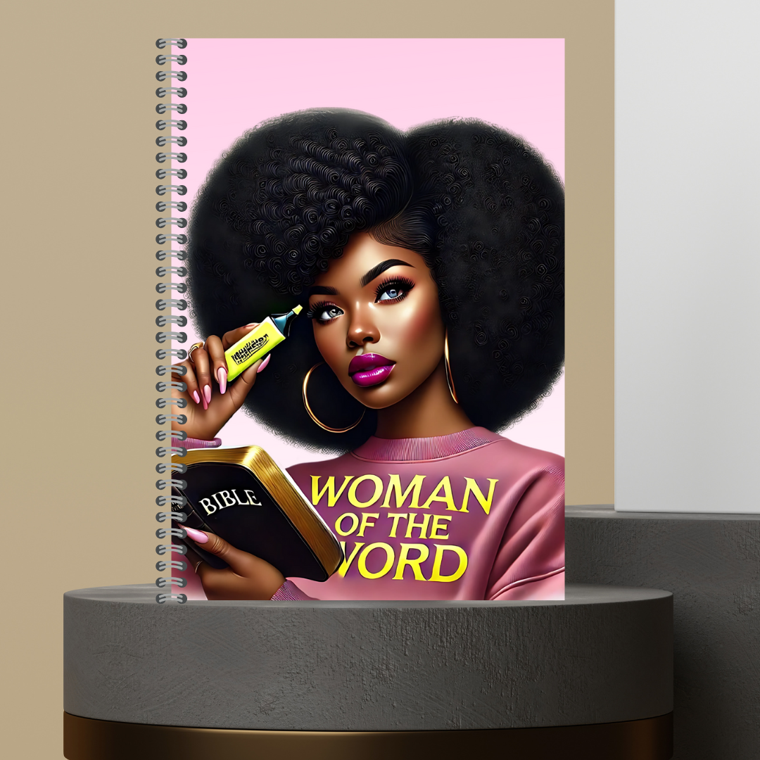 Women Character with Scripture Lined Paper Hard Cover Matte Journal Spiral Notebook for Devotional Prayer Bible Study & Sermon Notes